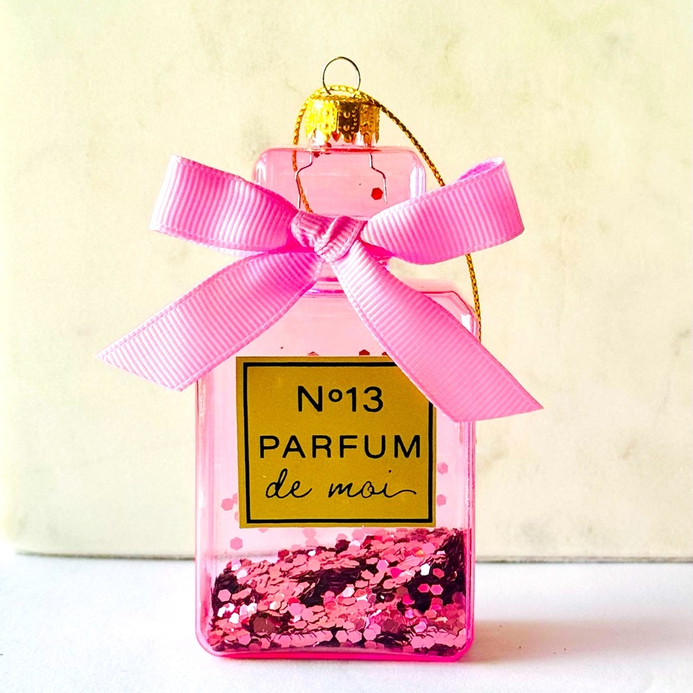 *NEW* HOLIDAY PINK GLITTERED PERFUME BOTTLE ORNAMENT